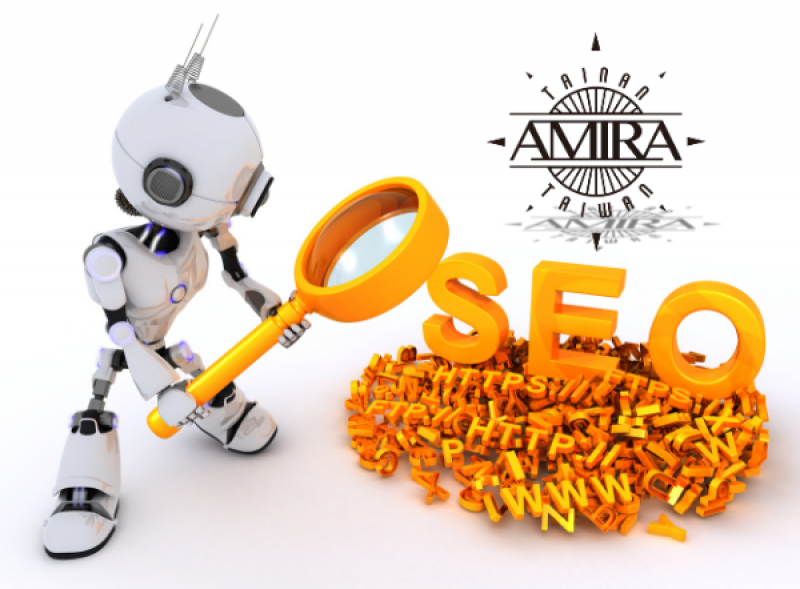 AMIRA 鵝米樂 機器人使用放大鏡檢視 SEO 字母與網址