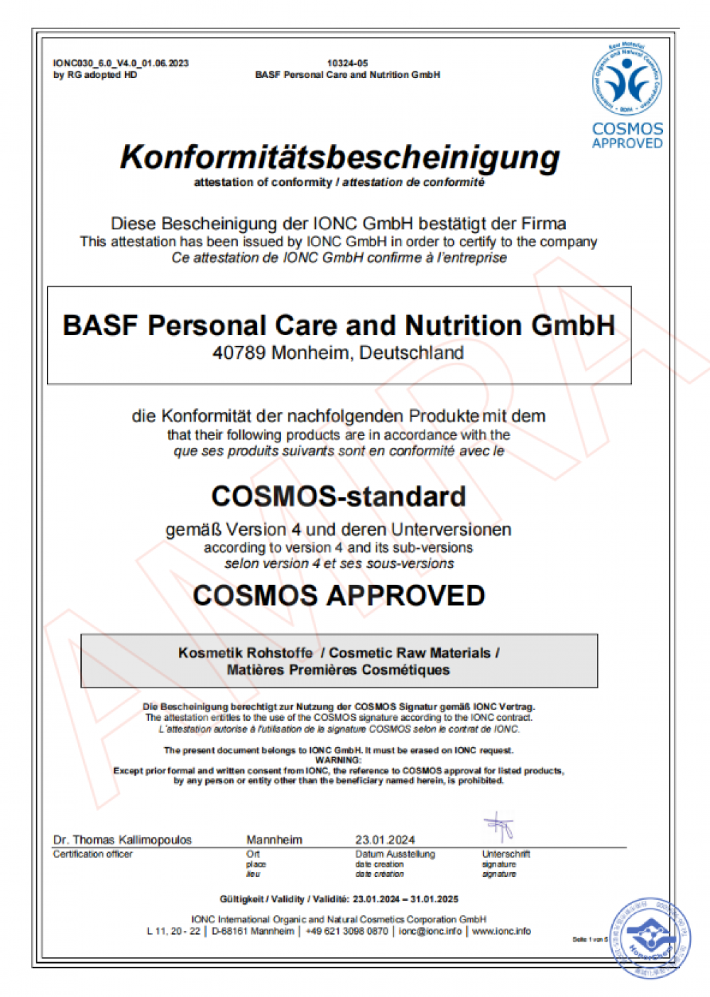 BASF-COSMOS APPROVED