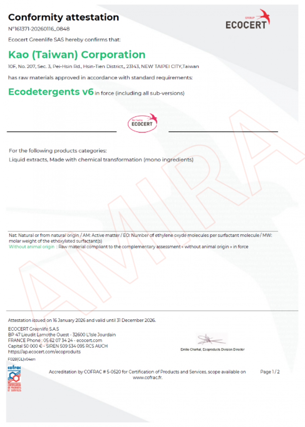 ECOCERT Ecodetergents v6 國際天然有機洗劑認證文件證明